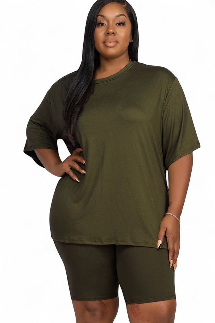 Curvy Loose Fit {Oversized} Top & Bike Shorts Set {BTP3021X} by The House of Stylez