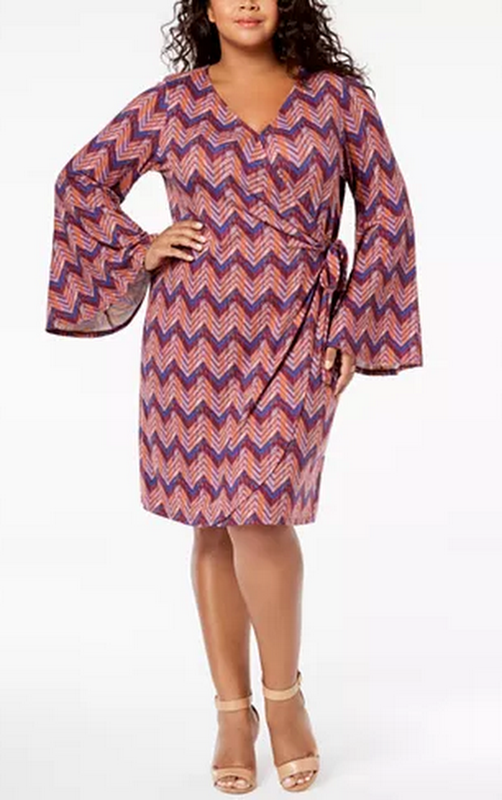 Ny Collection Women's Plus Size Bell-Sleeve Wrap Dress, Size 3X by Vanessa Jane