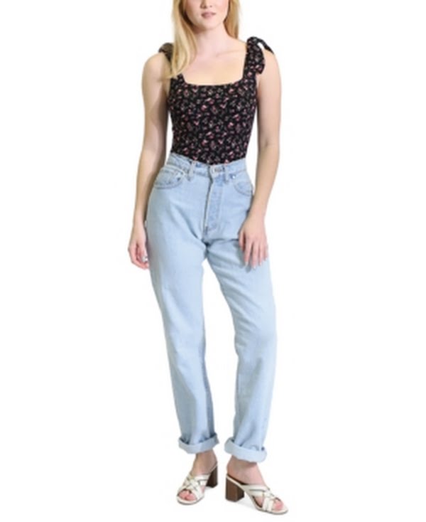 Kit and Sky Floral-Print Tie-Shoulder Bodysuit - Black Ground Ditsy, Size XS by Vanessa Jane