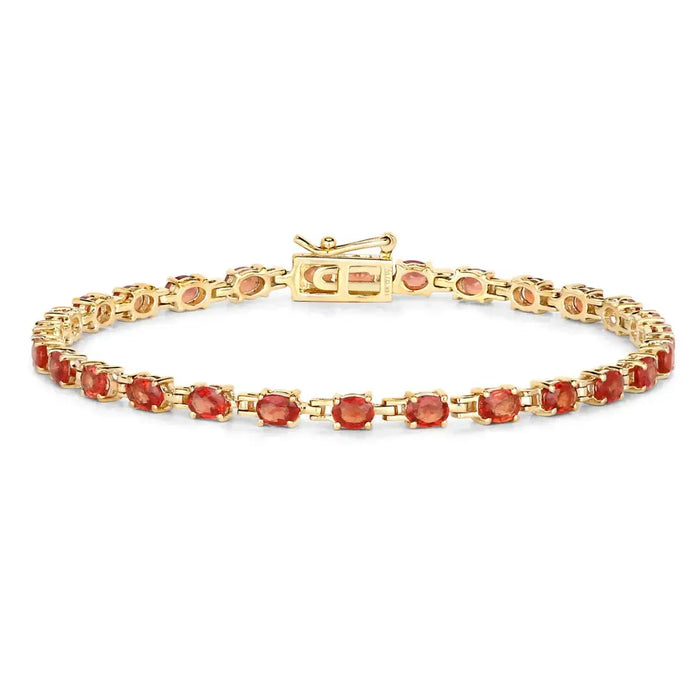 7.00 Ct Oval Orange Sapphire Prong 14K Yellow Gold Inline Tennis Bracelet by Fine Color Jewels