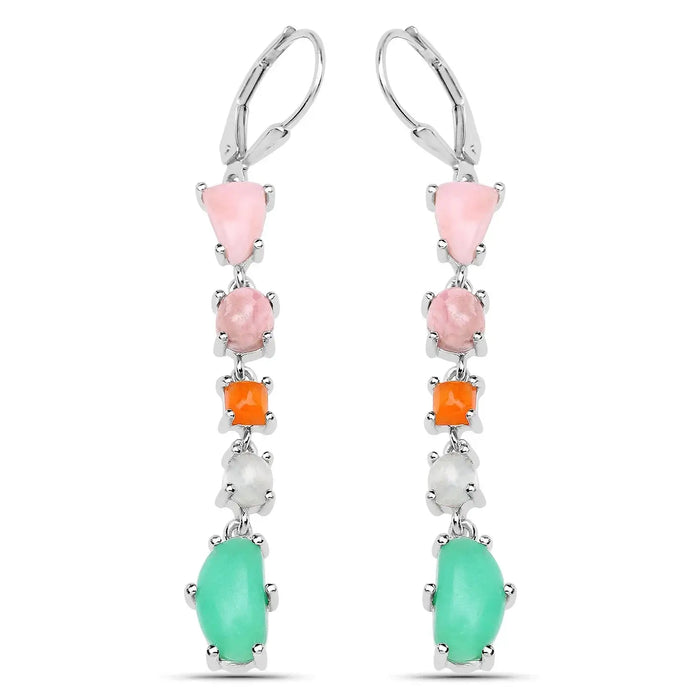 7.90 Ct Multi Stone Prong Sterling Silver Long Hanging Dangle Earrings by Fine Color Jewels