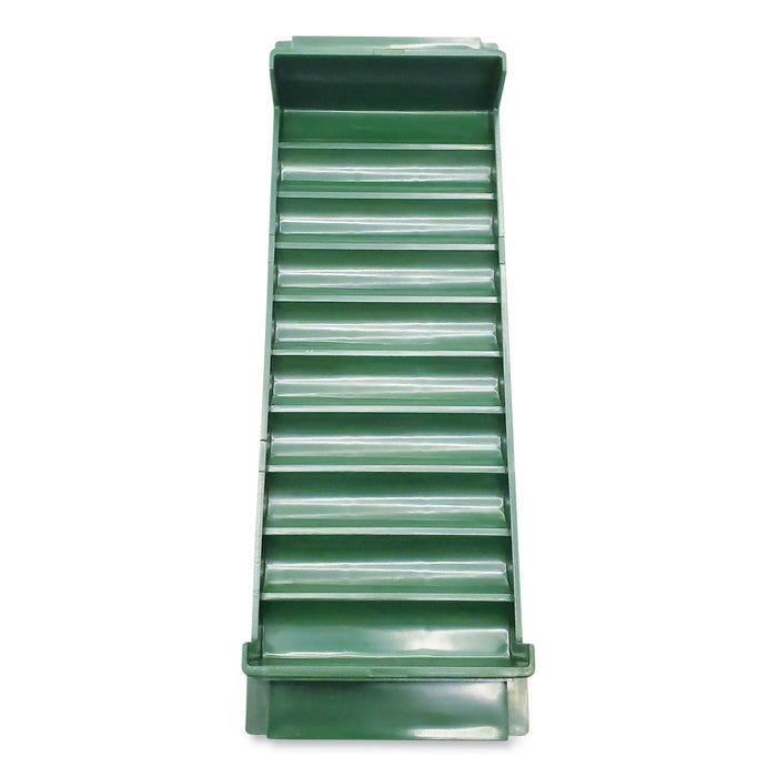 CONTROLTEK Stackable Plastic Coin Tray, Dimes, 10 Compartments, Stackable, 3.75 x 11.5 x 1.5, Green, 2/Pack