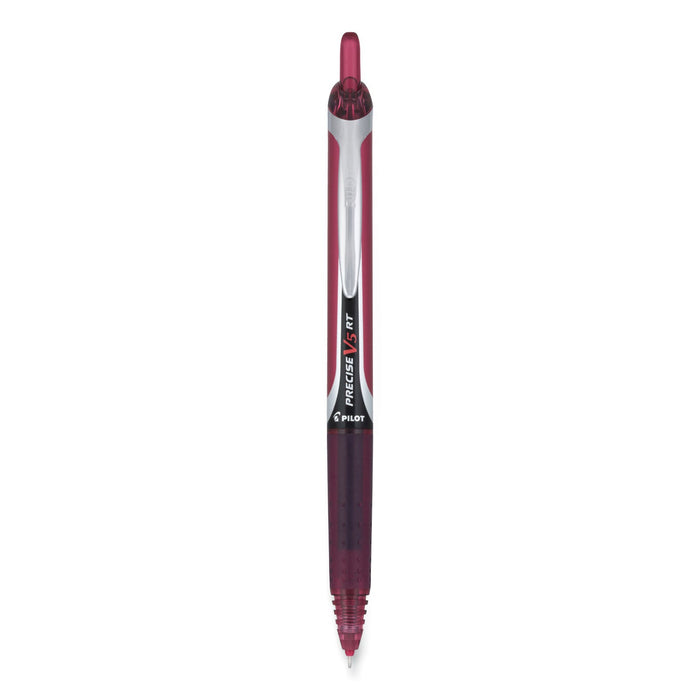 Pilot Precise V5RT Roller Ball Pen, Retractable, Extra-Fine 0.5 mm, Burgundy Ink, Burgundy/Silver Barrel, Dozen