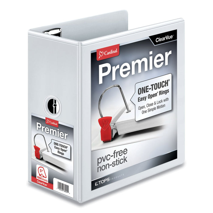 Cardinal Premier Easy Open ClearVue Locking Slant-D Ring Binder, 3 Rings, 5" Capacity, 11 x 8.5, White