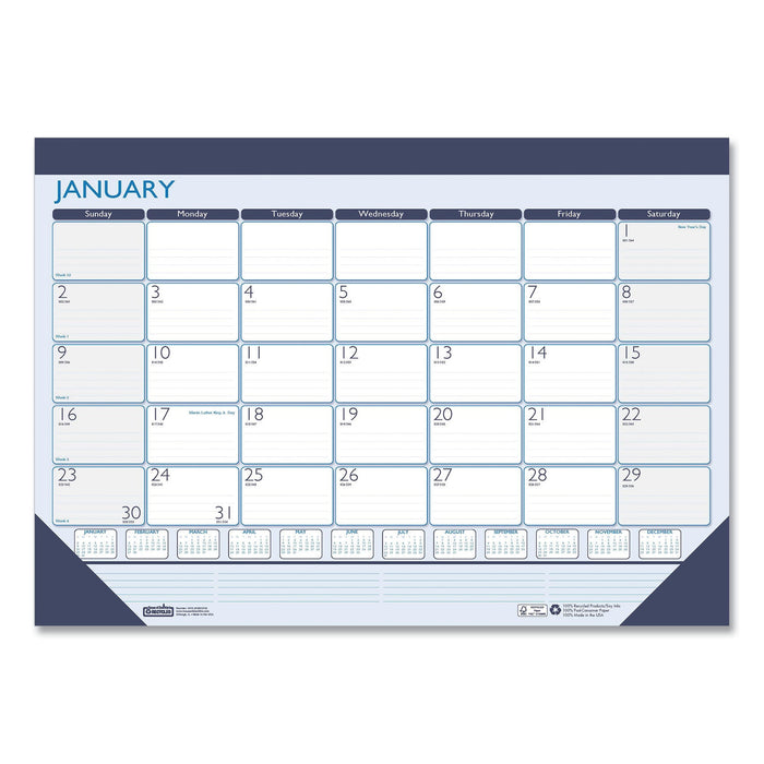 House of Doolittle Recycled Contempo Desk Pad Calendar, 22 x 17, White/Blue Sheets, Blue Binding, Blue Corners, 12-Month (Jan to Dec): 2023