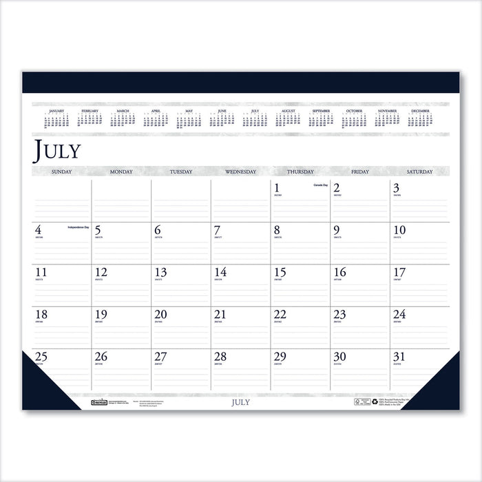 House of Doolittle Recycled Academic Desk Pad Calendar, 18.5 x 13, White/Blue Sheets, Blue Binding/Corners, 14-Month (July to Aug): 2022 to 2023
