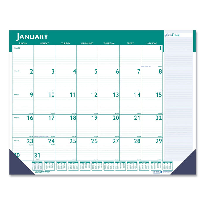 House of Doolittle Express Track Monthly Desk Pad Calendar, 22 x 17, White/Teal Sheets, Teal Binding, Blue Corners, 13-Month(Jan-Jan): 2023-2024