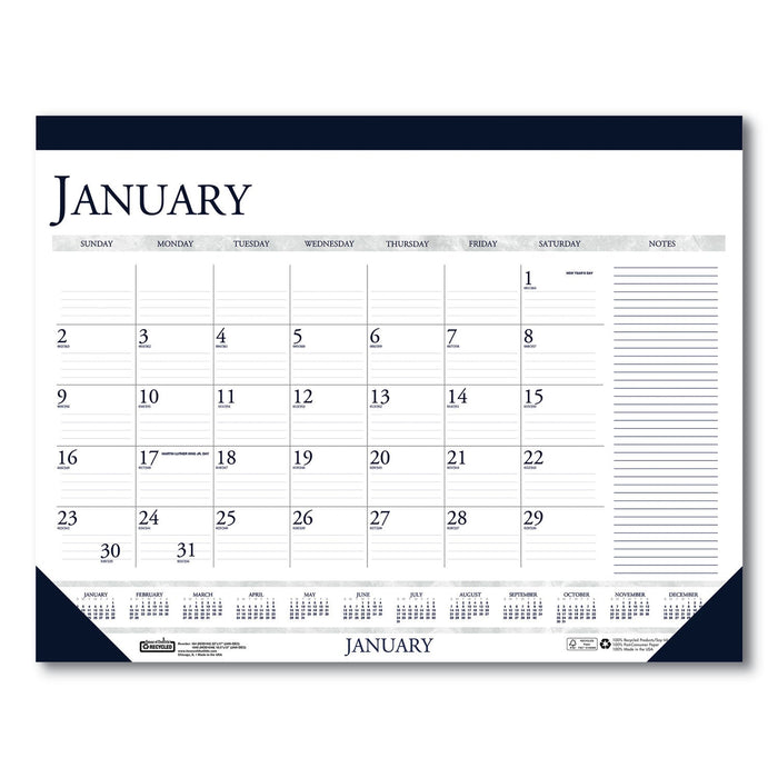 House of Doolittle Recycled Two-Color Monthly Desk Pad Calendar with Notes Section, 22 x 17, Blue Binding/Corners, 12-Month (Jan-Dec): 2023