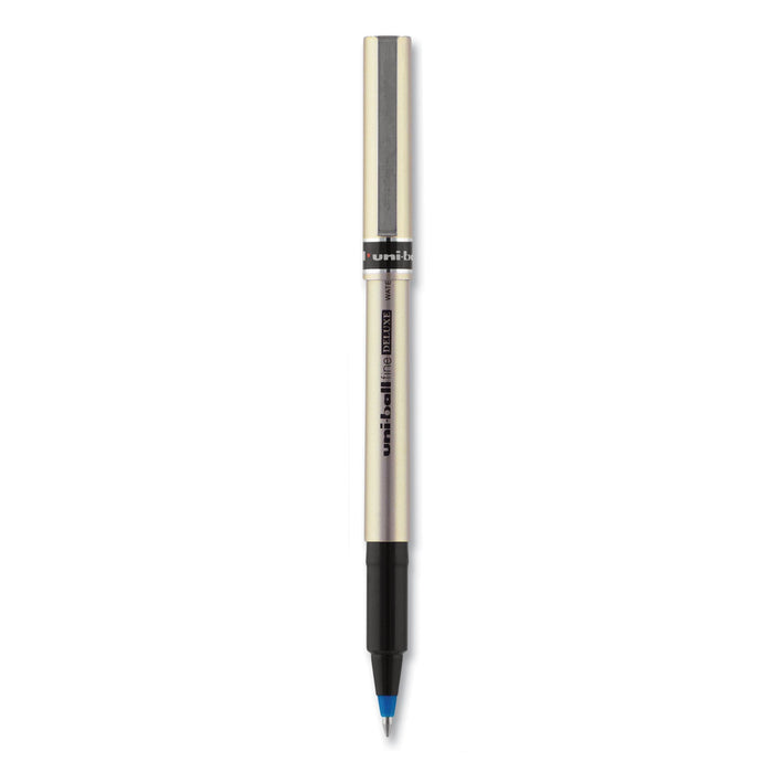 uniball Deluxe Roller Ball Pen, Stick, Fine 0.7 mm, Blue Ink, Champagne Barrel, Dozen