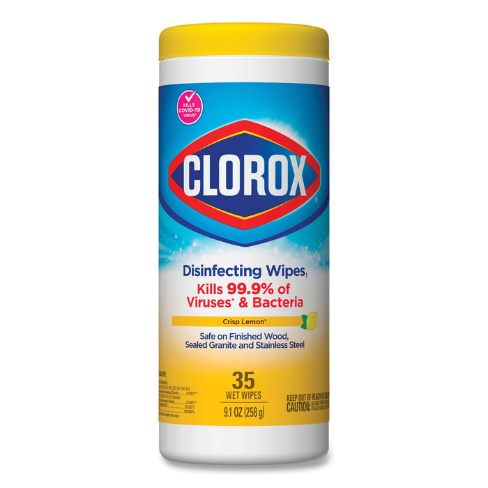 Clorox Disinfecting Wipes, 7 x 8, Crisp Lemon, 35/Canister