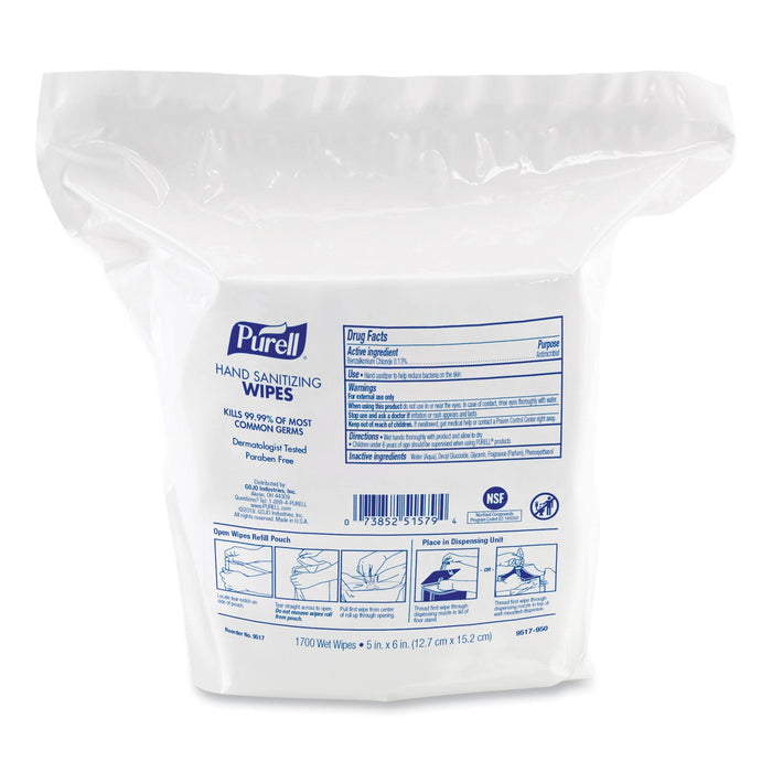 PURELL Hand Sanitizing Wipes, 5 x 6, Fresh Citrus Scent, White, 1,700/Refill Pouch, 4/Carton