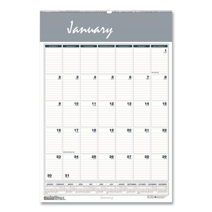 House of Doolittle Bar Harbor Recycled Wirebound Monthly Wall Calendar, 8.5 x 11, White/Blue/Gray Sheets, 12-Month (Jan-Dec): 2023
