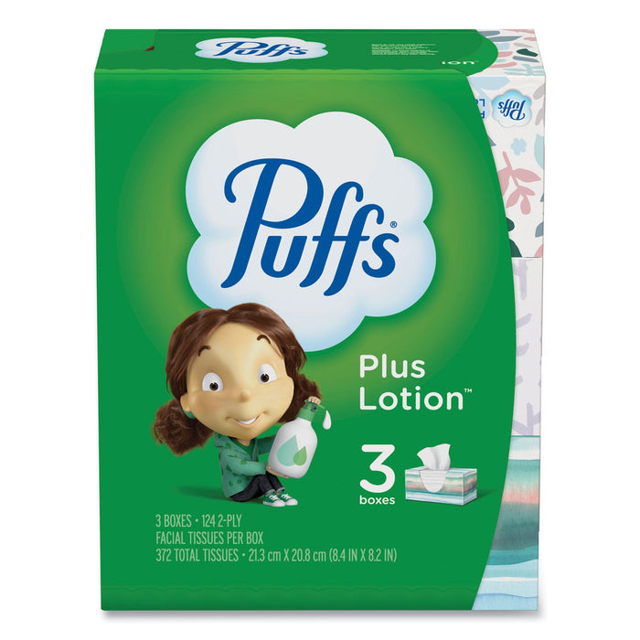 Puffs Plus Lotion Facial Tissue, 2-Ply, White, 124/Box, 3 Box/Pack, 8 Packs/Carton