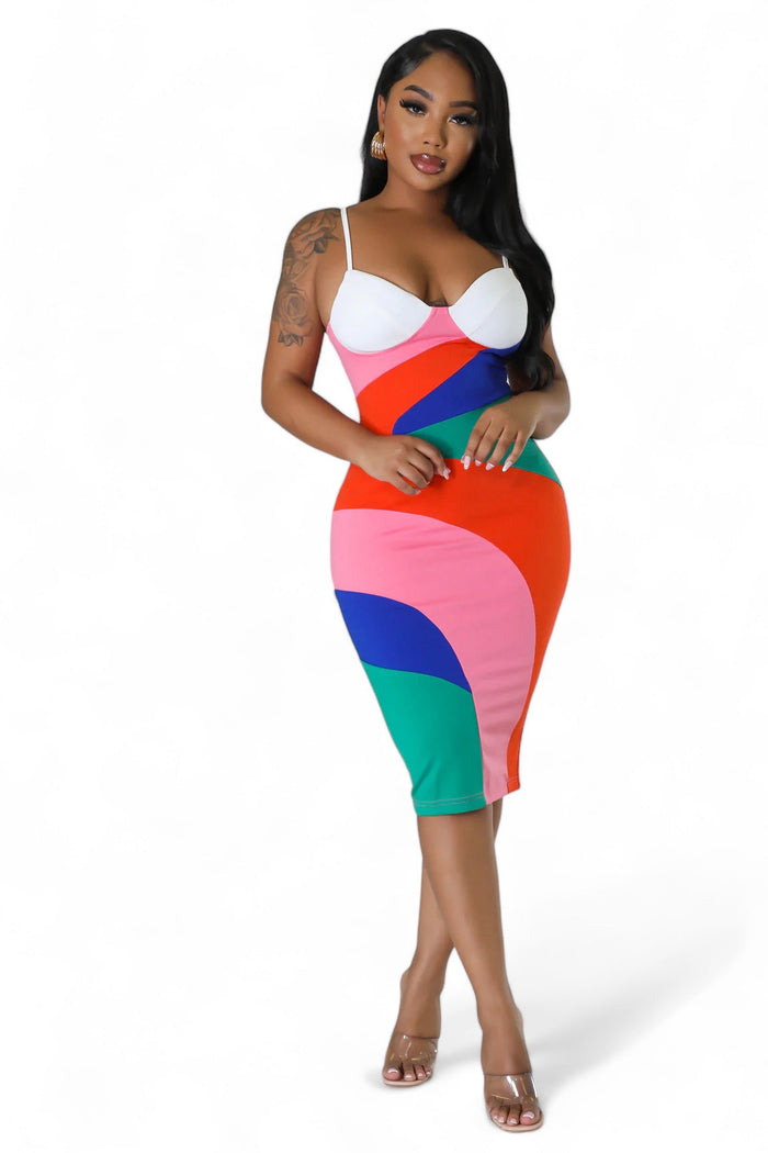 Multicolor Bra Cup Midi Dress by The House of Stylez