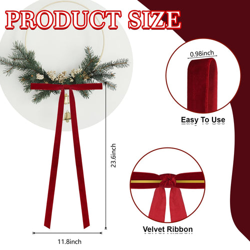 Dcocdeely 12 Pcs Velvet Christmas Bows 24x12in Wine Red Rustic Decor by Deal US