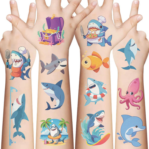 SBOBUY Shark Temporary Tattoos 10 Sheets Birthday Party Supplies Green by Deal US