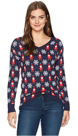 Isabellas Closet Womens All Over Santa V-Neck Ugly Christmas Sweater by Vanessa Jane
