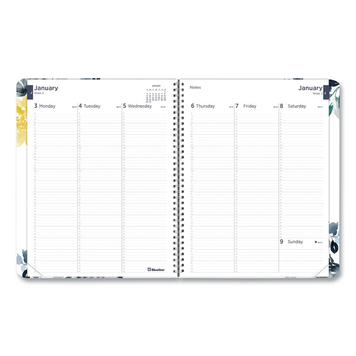 Blueline Soft Cover Design Weekly/Monthly Planner, Floral Watercolor Artwork, 11 x 8.5, White/Blue/Yellow, 12-Month (Jan to Dec): 2023