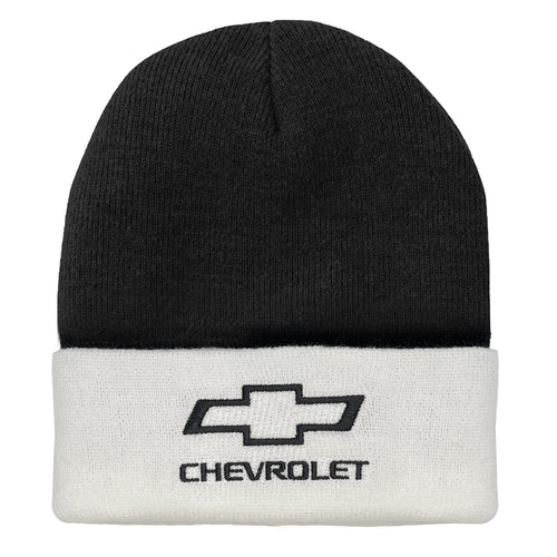 Chevrolet Bowtie Beanie - White and Black by Tee Luv