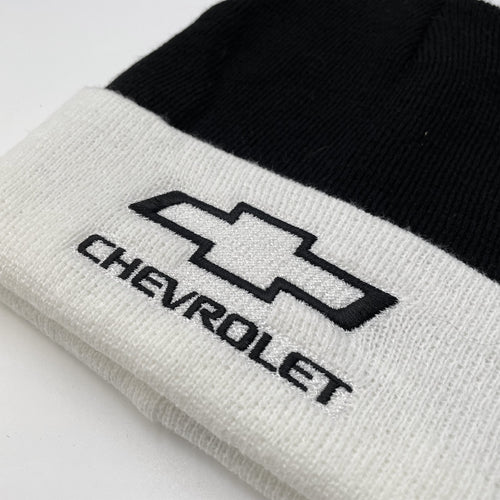 Chevrolet Bowtie Beanie - White and Black by Tee Luv