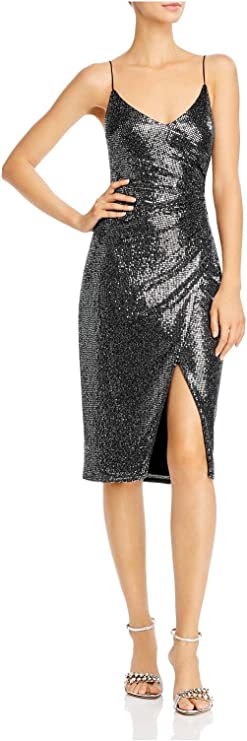 Black Halo Womens Metallic V-Neck Cocktail Dress by Vanessa Jane