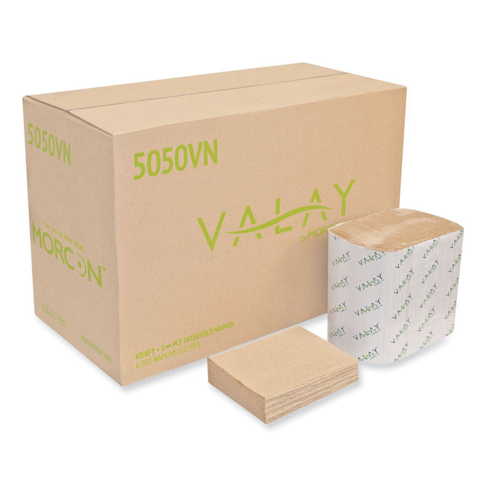 Morcon Tissue Valay Interfolded Napkins, 1-Ply, 6.3 x 8.85, Kraft, 6,000/Carton