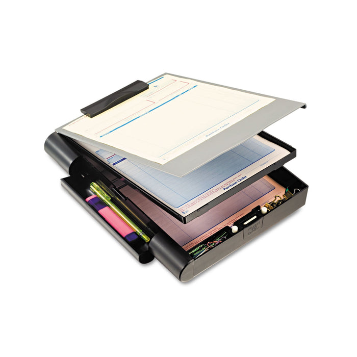 Officemate Recycled Plastic Form Holder, Double Storage (2 Pad Compartments), 0.75" Clip Capacity, Holds 9 x 12 Sheets, Black
