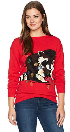 Isabellas Closet Womens Racoon Ugly Christmas Sweater by Vanessa Jane