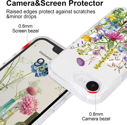 Cute Flower Clear Case for iPhone 16e & 17e Green Floral Pattern by Merch Section