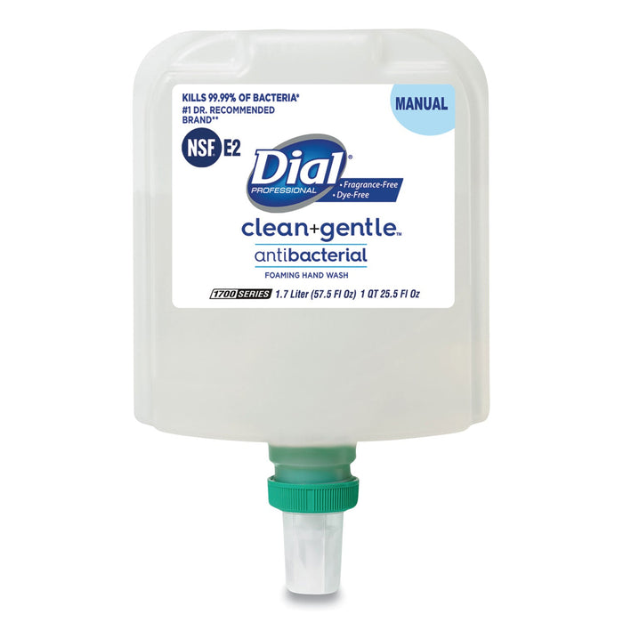 Dial Clean+Gentle Antibacterial Foaming Hand Wash Refill for Dial 1700 Dispenser, Fragrance Free, 1.7 L, 3/Carton