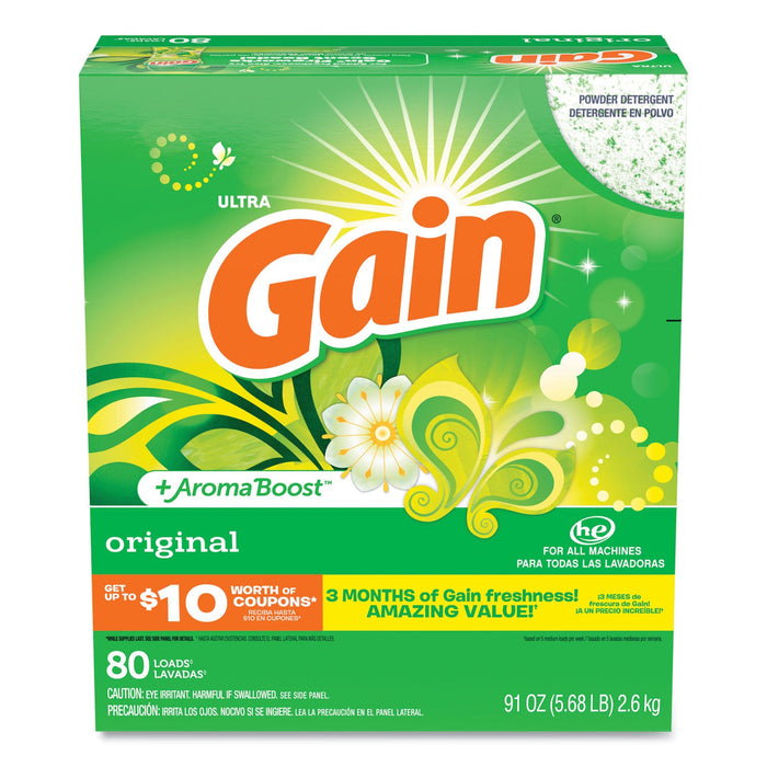 Gain Powder Laundry Detergent, Original Scent, 91 oz Box, 3/Carton