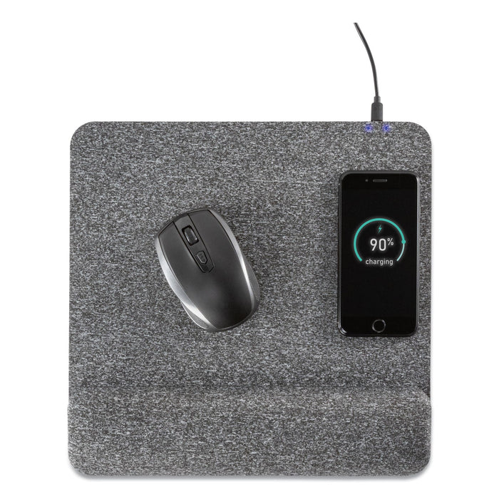Allsop Powertrack Plush Wireless Charging Mouse Pad with Wrist Rest, 11.8 x 11.6, Gray