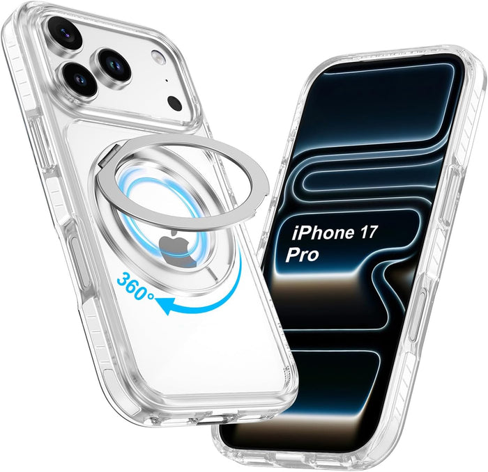 Magnetic Ring Stand Case for iPhone 17 Pro 6.6" Clear Military-Grade Shockproof by Merch Section