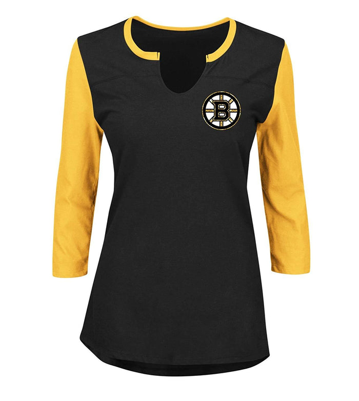 NHL Boston Bruins Glowing Passion 3/4 Sleeve Notch Neck Tee, Large by Vanessa Jane