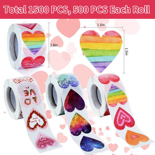 CTOHN 1500 PCS 1.5in Red Heart Stickers Self Adhesive Love Roll by Deal US