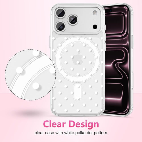 Magnetic Polka Dot Case for iPhone 17 Pro 6.3" White Clear Slim Shockproof Cover by Merch Section