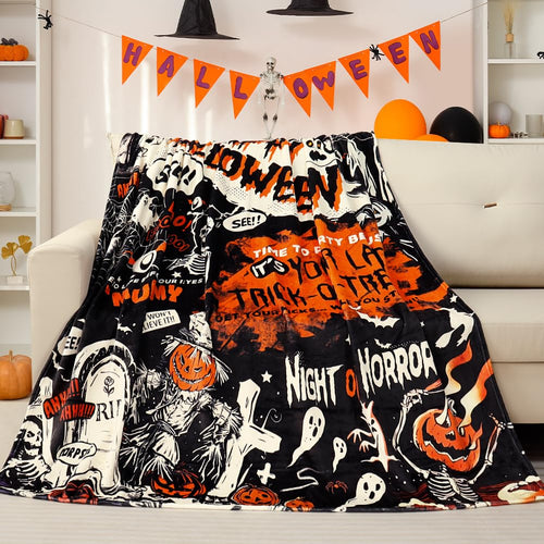 Tupmnbry Halloween Pumpkin Ghost Cat Throw Blanket Flannel 50x60 by Deal US