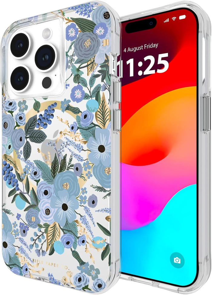 Cute Floral Pattern Case for iPhone 15 Pro Garden Party Blue Slim Fit by Merch Section
