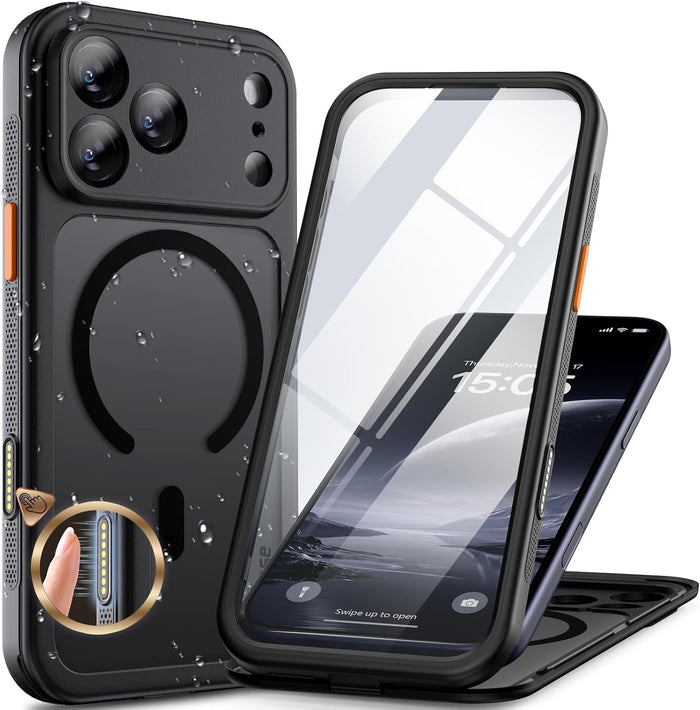 Full Body Water-Resistant Dustproof Shockproof Case for iPhone 17 Pro with MagSafe Screen Protector Black by Merch Section