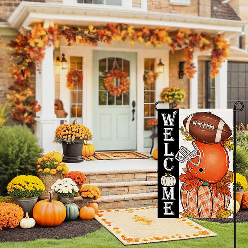 Decorhua Fall Garden Flag Burlap 12x18 Double Sided Football Pumpkin Orange by Deal US