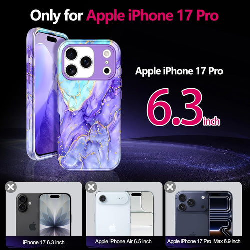 Military-Grade Drop Test Slim Shockproof Case for iPhone 17 Pro 6.3" Marble Cobalt Violet by Merch Section