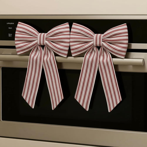 Hungdao Christmas Kitchen Towels 2 Pc Red White Stripes Decorative Bows by Deal US