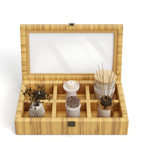 Fllamo Rattan Storage Box with Lid 6 Compartments Brown 11.8x7.8x3in by Deal US
