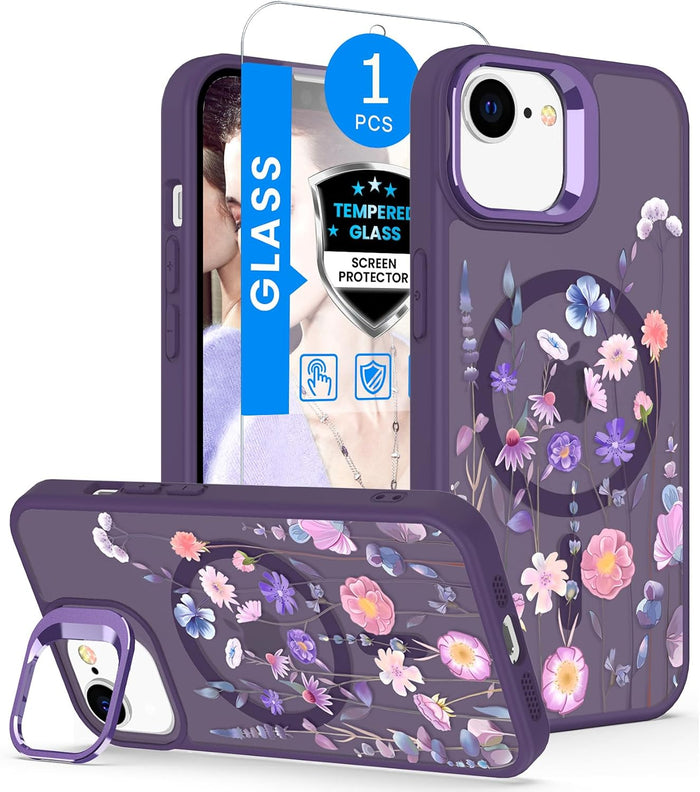 Magnetic Matte Floral Case for iPhone 17e & 16e Colorful Lens Stand by Merch Section