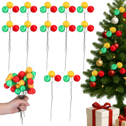 Suncalla Christmas Tree Ball Picks Satin Red Green Gold 7.9'' 12 Pcs by Deal US
