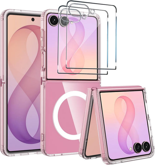 Clear Magnetic Case for Samsung Galaxy Z Flip 8 with Screen Protectors Black by Merch Section