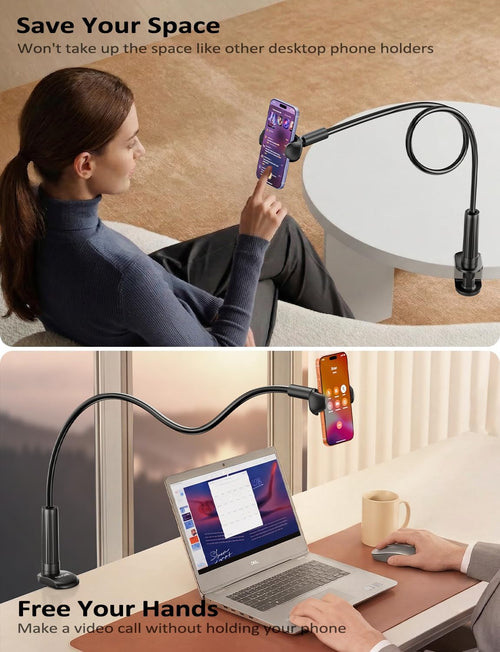 Gooseneck Phone Holder Stand for Desk Table Bed Fits 4-7 inch Phones Black by Merch Section