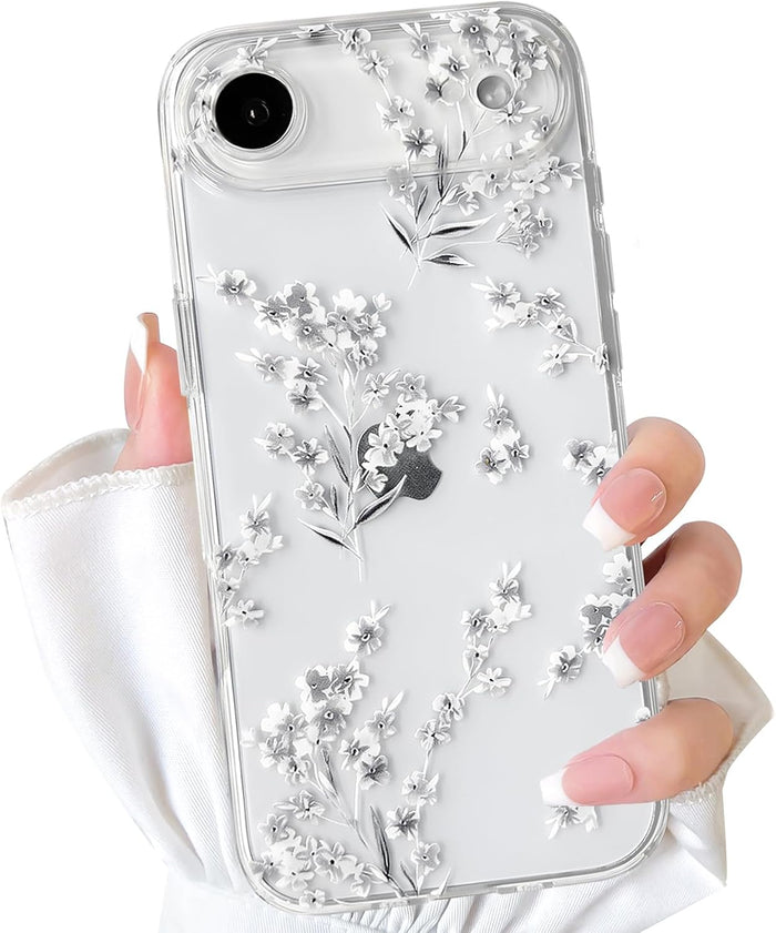 Cute Clear Flower Case for iPhone 17 Pro White Floral by Merch Section