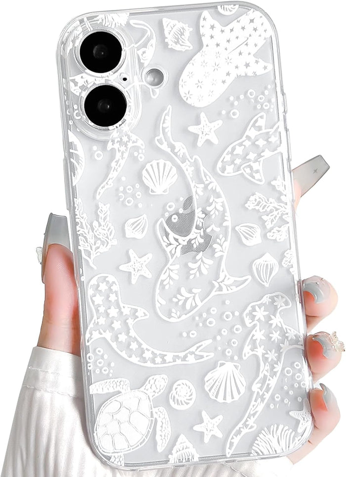 Cute Whale Sea Ocean Pattern Clear Case for iPhone 17 White Turtle by Merch Section