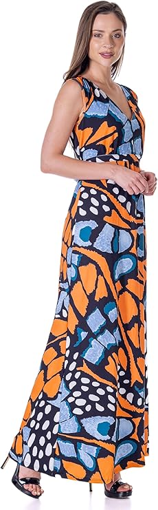 24seven Comfort Womens Orange Butterfly Print V Neck Tie Back Empire Wai by Vanessa Jane